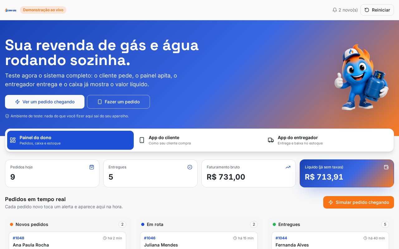Painel do dono com pedidos em tempo real