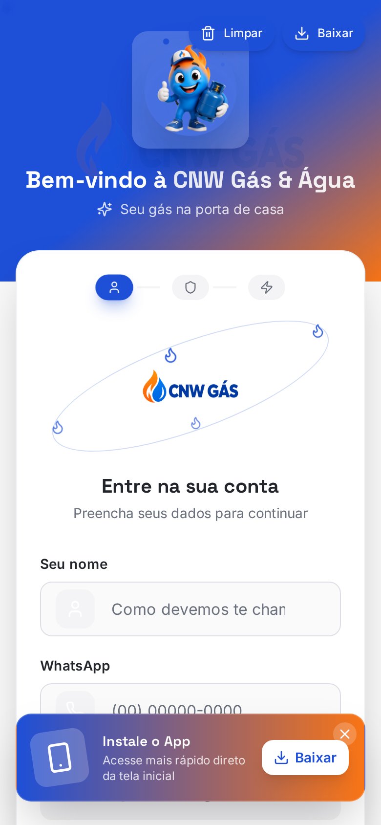 Tela de entrada do aplicativo com a marca da revenda